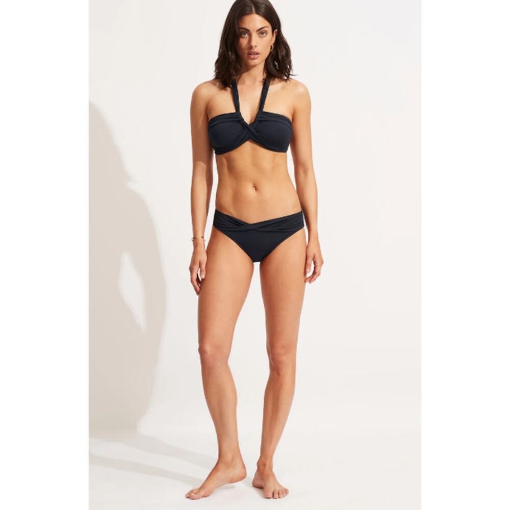 SEAFOLLY Women's Bikini Set Size 2 Black Halter Bandeau & Twist Band Hipster NWT